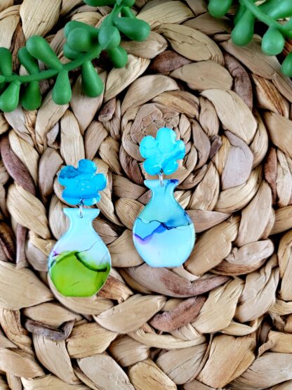 Blue Flowers in Blue and Green Vase