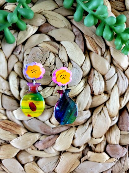 Pink and Purple Flowers in Multicolor Vase