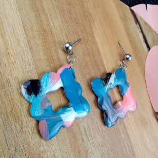 Pink, Blue, Black and White Scalloped Squares