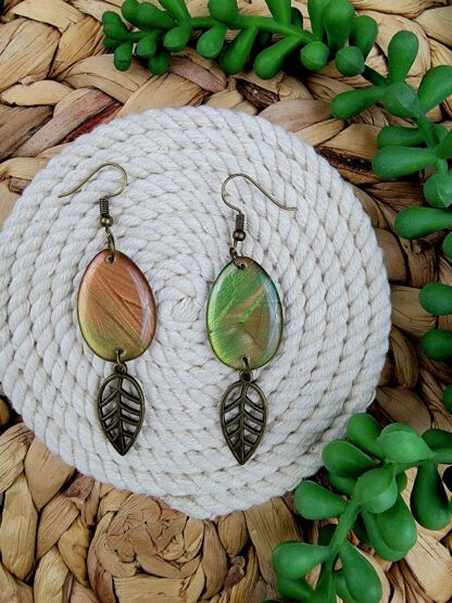 Metallic green and brown with feather charms - Image 2