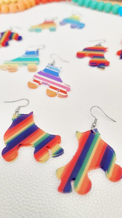 Striped Rainbow Skate Earrings