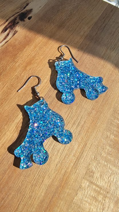 Blue Glitter Rollerskate Earrings
